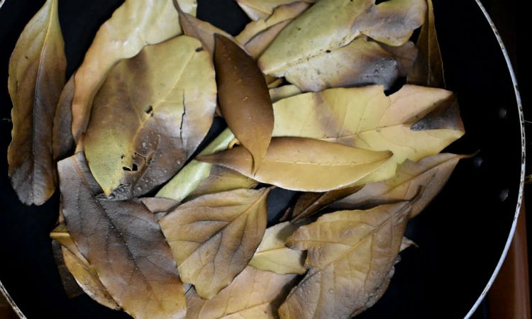 Сало сухого посола: жарим лавровый лист и натираем мясо